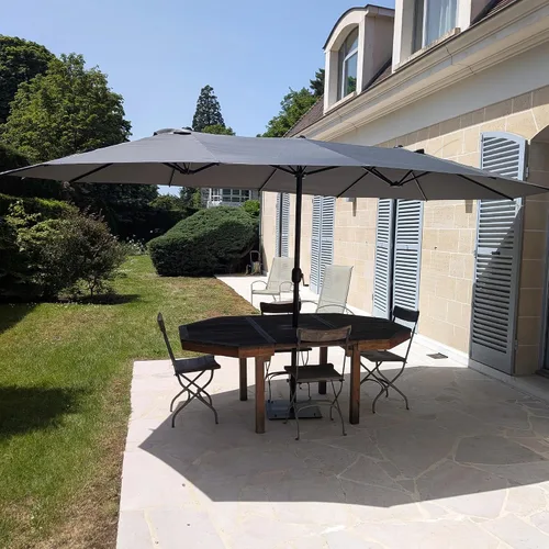 Vista 30 de PURPLE LEAF - Sombrilla de mercado de patio de 13 pies con base rectangular doble cara, sombrilla de mesa para exteriores con manivela, 12 varillas
