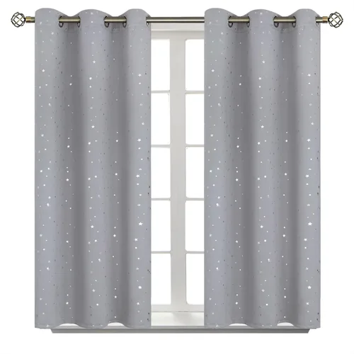 Vista 40 de BGment Cortinas opacas para dormitorio infantil, con aislamiento térmico, con ojales, estampado de estrellas plateadas, cortinas para oscurecer