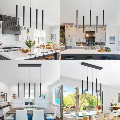 Vista 7 de Lámpara colgante, 5-Light Cluster, Moderno, Techo, Isla de cocina, Negro, LED regulable, 1500 lúmenes, 6000K