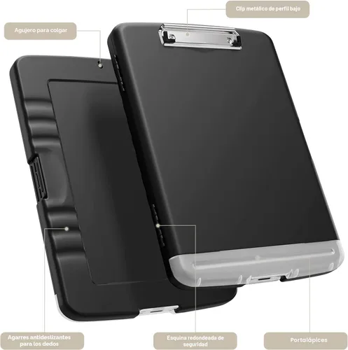 Vista 2 de Piasoenc Portapapeles con almacenamiento, caja de organización de 8.5 x 11 pulgadas con soporte para bolígrafo y carpeta de papel legal A4, folio
