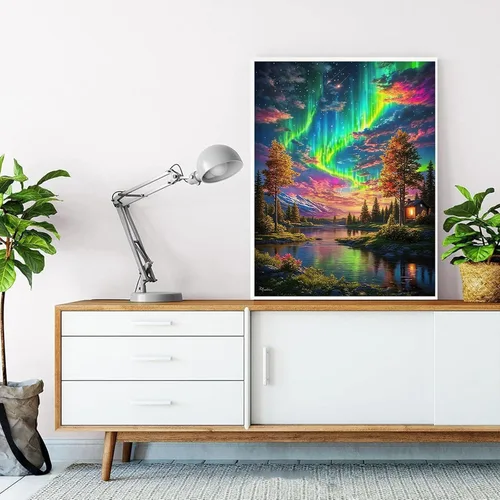 Vista 4 de HITO Kit de pintura de paisaje por números para adultos, Aurora para adultos, kits de pintura por números sobre lienzo para regalo, decoración