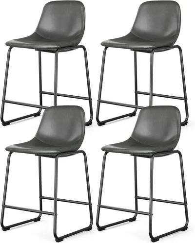 Vista 35 de Rfiver Taburetes de bar de cuero sintético PU Set de 2, Taburetes de pub industriales con respaldo y reposapiés, Sillas de bar modernas sin brazos