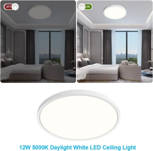 Vista 5 de inShareplus Lámpara de techo LED de 7 pulgadas, color blanco de 12 W (equivalente a 120 W) 5000 K, luces de techo blancas de montaje empotrado