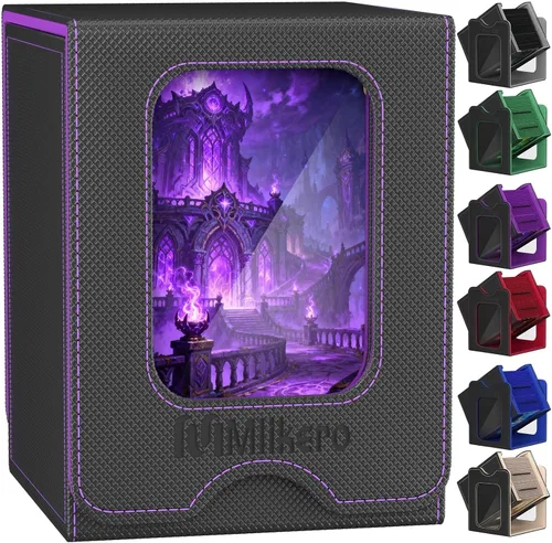Vista 13 de Mlikero Paquete de 2 cajas de cartas Commander con capacidad para más de 200 tarjetas de una sola funda con 2 divisores, caja magnética de cuero
