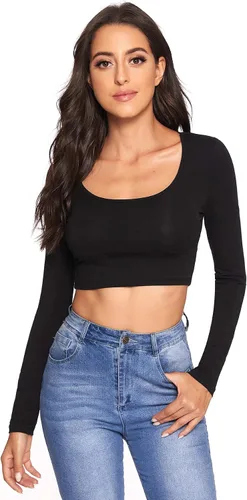 Vista 4 de Verdusa Camiseta corta de manga larga con cuello redondo para mujer
