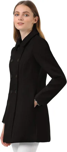 Vista 4 de Allegra K - Gabardina larga de invierno con cuello Peter Pan y botonadura doble para mujer