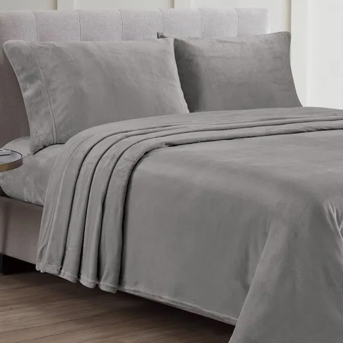 Vista 2 de Juego de sábanas de 4 piezas de microfibra de alta calidad, ropa de cama de felpa ultra suave, funda de almohada, plana, sábana bajera ajustable
