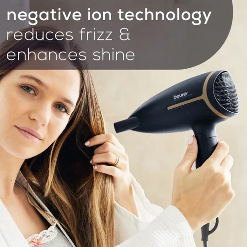 Vista 4 de Beurer HC25 - Secador de pelo iónico para viajes con interruptor de voltaje, secador antiencrespamiento de 1600 W, mango plegable, estilizador