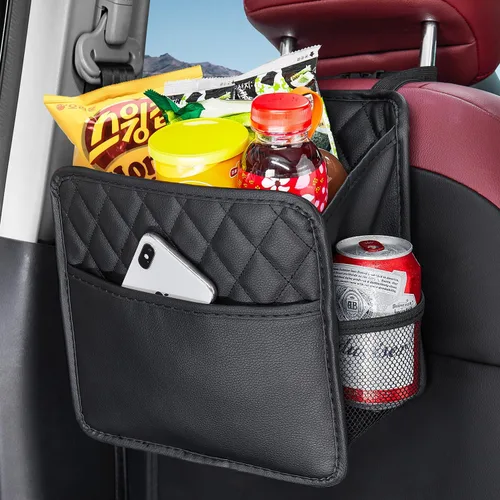 Vista 12 de LXUNYI Organizador de asiento de automóvil, paquete de 2 organizadores de asiento trasero de automóvil impermeables de cuero PU y bolsa