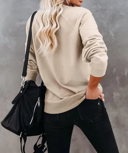 Vista 3 de Dressmine Sudadera casual de manga larga para mujer, cuello redondo, con gráficos, holgada, sin botones