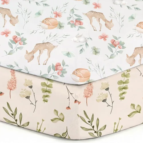 Vista 35 de Pack n Play Sheets BROLEX - Juego de 2 sábanas para cuna, juego de sábanas elásticas y portátiles para cuna, funda de colchón convertible