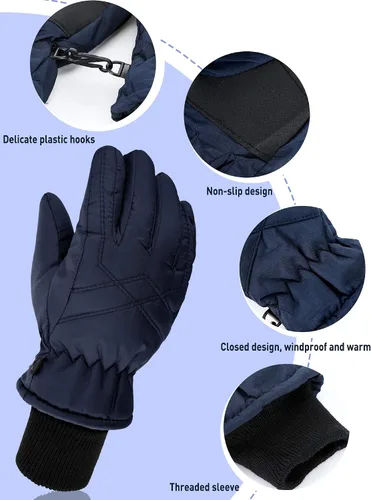 Vista 4 de SATINIOR 2 pares de guantes impermeables para niños, guantes de nieve cálidos para invierno, guantes de esquí para niños y niñas, resistentes al