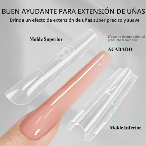 Vista 3 de JODSONE 240 uñas tipo sándwich de doble forma: formas de uñas largas reutilizables con líneas guía, 15 tamaños de molde de uñas para extensión