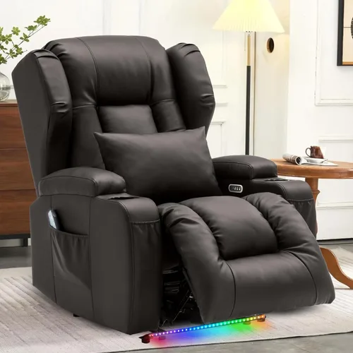 Vista 12 de Sillas reclinables eléctricas para adultos con masaje y calor, silla reclinable individual de piel sintética, sofá reclinable reclinable para cine