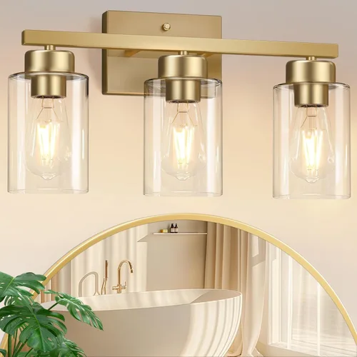 Vista 30 de IZORRO Lámparas de baño, modernas luces de tocador, accesorios de iluminación de baño sobre espejo con pantalla de vidrio transparente, aplique