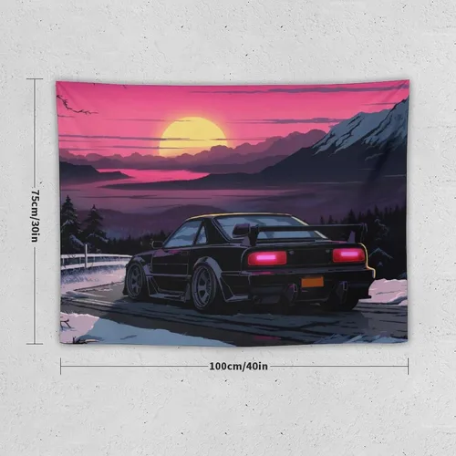 Vista 2 de QEOPGNE Tapiz de pared grande Jdm Anime Sunset Japanese Car S13, tapiz de pared para dormitorio, sala de estar, decoración estética, tapices de 30 x