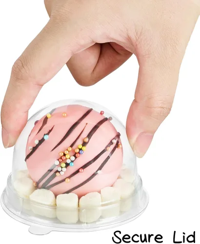 Vista 5 de TOFLEN Mini recipientes de postre con tapas de cúpula, 100 soportes individuales de plástico transparente para galletas, caja pequeña para mini