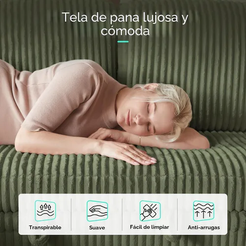 Vista 5 de LINSY HOME - Sofá seccional cama extraíble para sala de estar, sofá en forma de L de corduroy mullido con almacenamiento y carga USB, sofá seccional