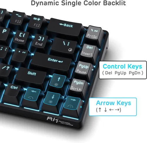 Vista 7 de RK ROYAL KLUDGE RK68 Teclado mecánico inalámbrico intercambiable en caliente al 65%, teclado compacto Bluetooth para juegos con flecha