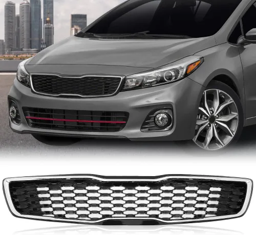 Vista 9 de CROSSDESIG Rejilla de parachoques superior cromada delantera compatible con Kia Forte5 Hatchback EX LX 2017 2018