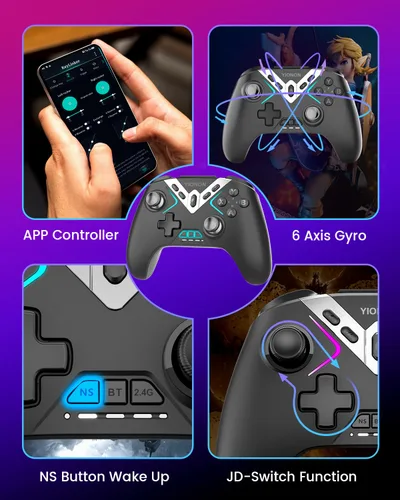 Vista 8 de Bluetooth Controller for Windows PCiPhoneAndroidSwitchsteam OSTV, 2.4G Wireless Game Controller with USB Dongle&Phone Clip with Hall Trigger2