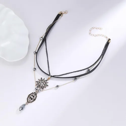 Vista 2 de AILUOR Collar multicapa, gargantilla de estrella vintage con cadena colgante de cuero para mujer, joyería