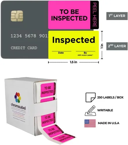 Vista 3 de ChromaLabel 1 etiqueta de control de calidad de doble capa rosa y amarilla fluorescente de 1.50 pulgadas, impresa: para ser inspeccionada