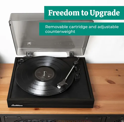 Vista 3 de Electrohome Montrose - Reproductor de discos de vinilo actualizable con Huntley, altavoces Bluetooth alimentados, controlador de 3 pulgadas, para un