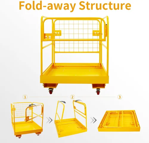 Vista 6 de Jaula de seguridad para carretilla elevadora, cesta de elevación de 36 x 36 pulgadas, cesta de hombre resistente para carretilla elevadora