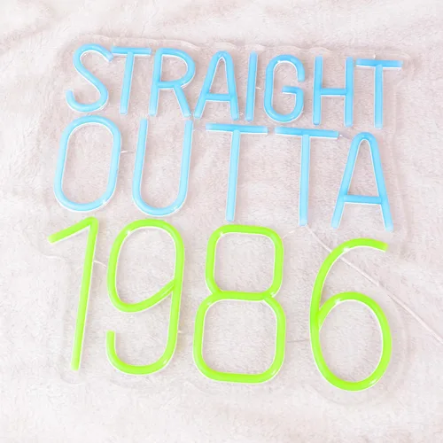 Vista 5 de Straight Outta - Letreros de neón de 1986 con texto en inglés "Happy Birthday", lámpara brillante para 40 años, 40 años, luces de neón retro