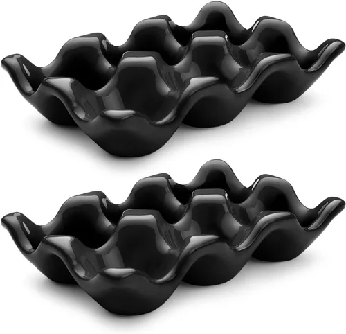 Vista 33 de Flexzion Bandeja de Cerámica para 12 Huevos - Portahuevos de Porcelana para Docena Completa Contenedor Organizador de Almacenamiento Soporte