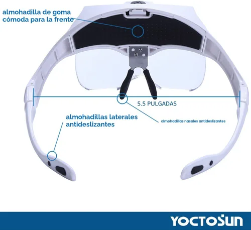 Vista 4 de Lupa YOCTOSUN de cabeza LED, recargable, manos libres, lupa de diadema con 2 LEDs con soporte profesional de luz para fabricación de joyería