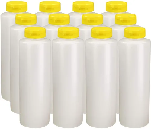 Vista 12 de Pinnacle Mercantile Botellas de condimento de plástico fáciles de apretar con tapa abatible negra, 8 onzas, juego vacío 6