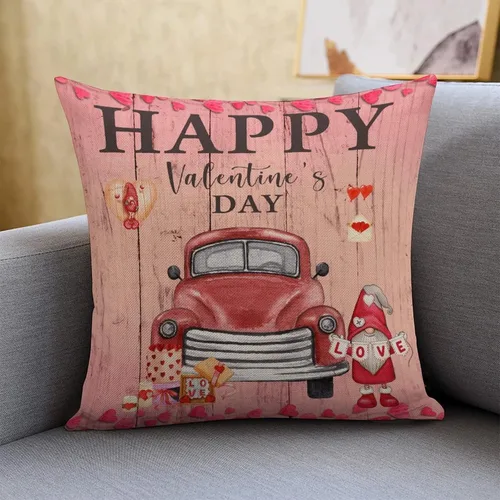 Vista 3 de Love Heart Throw Cushion Cover Case Happy Valentine's Day Red Pink Hearts Truck Gnomes Decorative Pillow Cover Linen Square Zipped Pillow Case for
