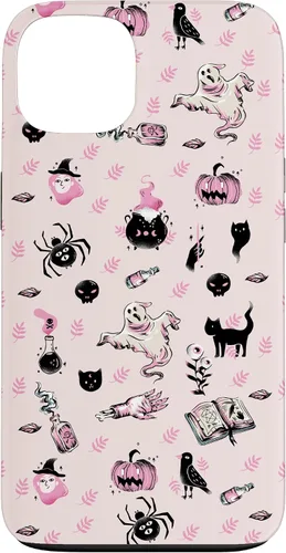 Vista 7 de iPhone 16 Vintage Halloween Case Pumpkins Ghosts Witch Skulls Pink Case