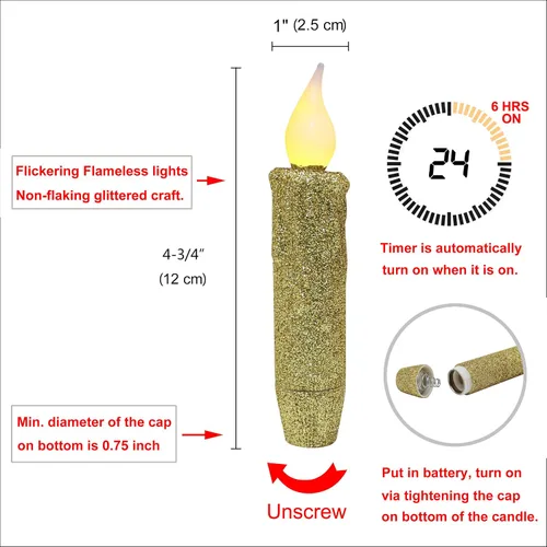 Vista 7 de CVHOMEDECO. Velas LED sin llama con purpurina parpadeantes que funcionan con pilas, con temporizador para el hogar, boda, Halloween, decoración