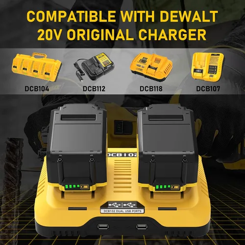 Vista 5 de 2 Packs 12000mAh Replacement for Dewalt 20V Battery and Charger Yellow