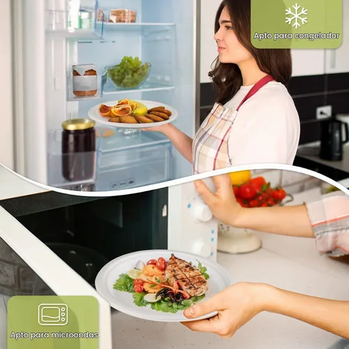 Vista 4 de Fuyit 250 platos de papel compostables con juego de cubiertos, utensilios desechables biodegradables largos ecológicos incluye platos, tenedor Juego