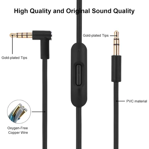 Vista 4 de Solo 3 cable de audio de repuesto con micrófono en línea y control de volumen compatible con Beats Headphone