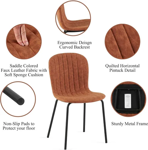 Vista 7 de Juego de mesa de comedor para 4, moderno juego de mesa de cocina de 5 piezas, mesa de comedor rectangular de 47 pulgadas y sillas vintage de piel