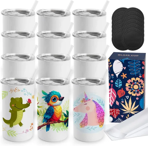 Vista 10 de Joyclub - Paquete de 6 vasos de sublimación de 12 onzas con tapas y pajitas blanco paquete de 6