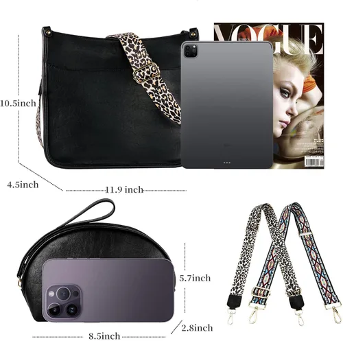 Vista 6 de KOGTLA - Juego de 2 bolsas de hombro cruzadas para mujer con 2 correas ajustables para guitarra de leopardo