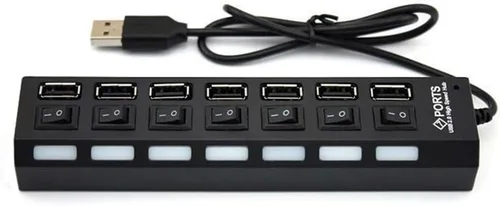 Vista 4 de Hub USB de 7 puertos con interruptor de encendido/apagado, negro