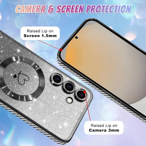 Vista 208 de Bonoma - Funda compatible con Samsung Galaxy S21 Plus, diseño de corazón con purpurina, color rosa Support for MagSafe, Plating Magnetic Case TPU