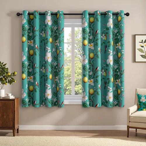 Vista 14 de MYSKY HOME Cortinas florales para puerta francesa de 40 pulgadas de largo, juego de 2 cortinas opacas de privacidad con bolsillo para barra A-verde