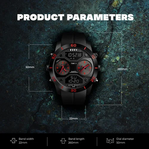 Vista 2 de BURK 1355 - Reloj de pulsera de cuarzo para hombre pantalla analógica digital impermeable crono militar