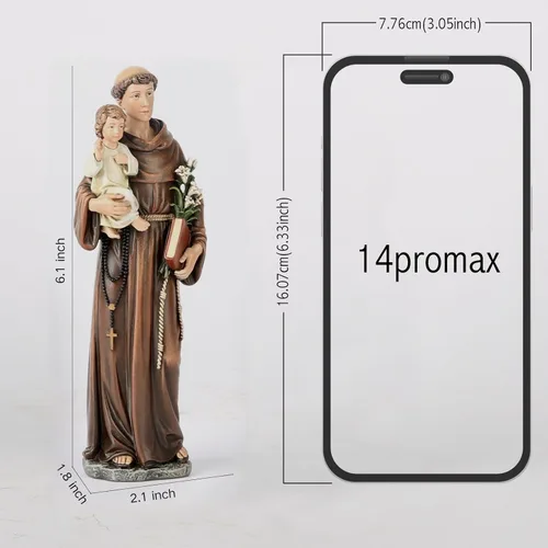 Vista 3 de Estatua católica de San Antonio de BC, figura bendita, regalo religioso para papá, decoración inspiradora para el hogar, 6 pulgadas de alto, Realista