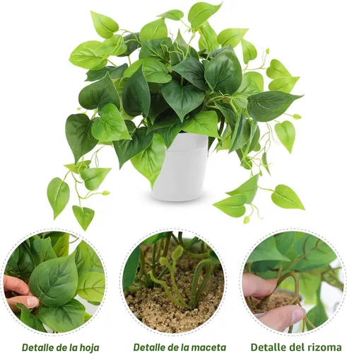 Vista 3 de CEWOR Plantas Artificiales Pothos Falso con Maceta de Plástico Planta Artificial en Maceta para Hogar Oficina Dormitorio Decoración