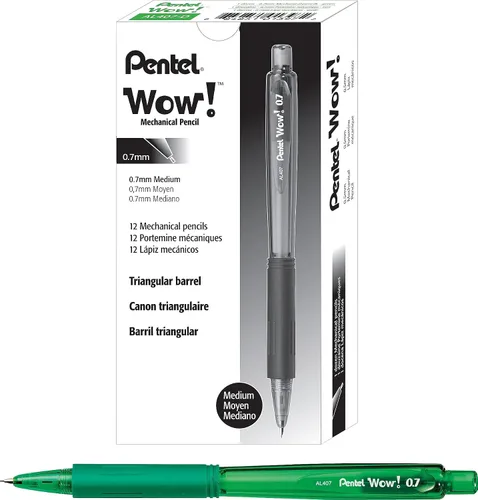 Vista 2 de Wow! Pentel AL407D - Portaminas de 0.028 in con barril verde, caja de 12
