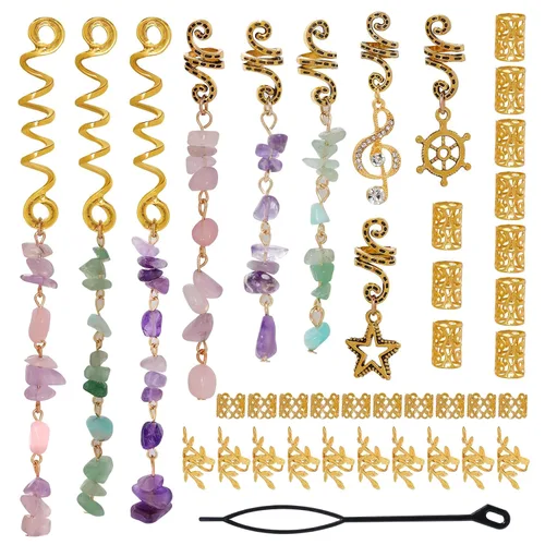 Vista 12 de hoyuwak - 40 piezas de joyería para trenzas, accesorios para rastas y loc, cuentas para el cabello, pinzas, puños, anillos y encantos para mujeres